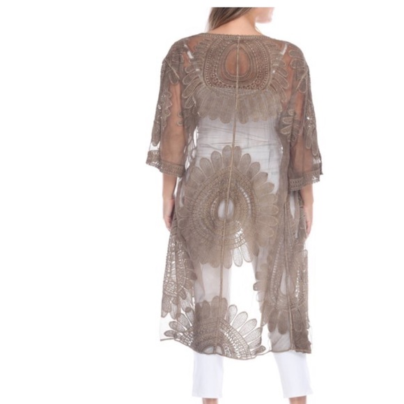 Simply Couture Sheer Elbow Sleeve Embroidered Cardigan, Women's - Picture 3 of 3